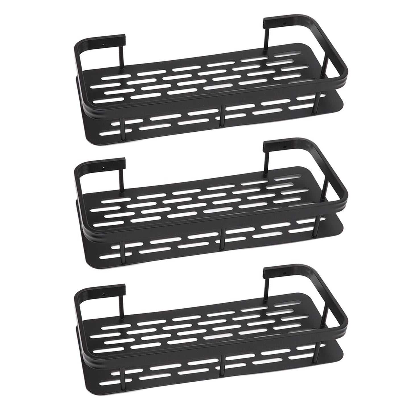 Shower Storage Rack 3 Layers Punch Free Rectangle Aluminum Shower Shelf Basket for Home Bathroom Black V1294-YM3112220070411-0421
