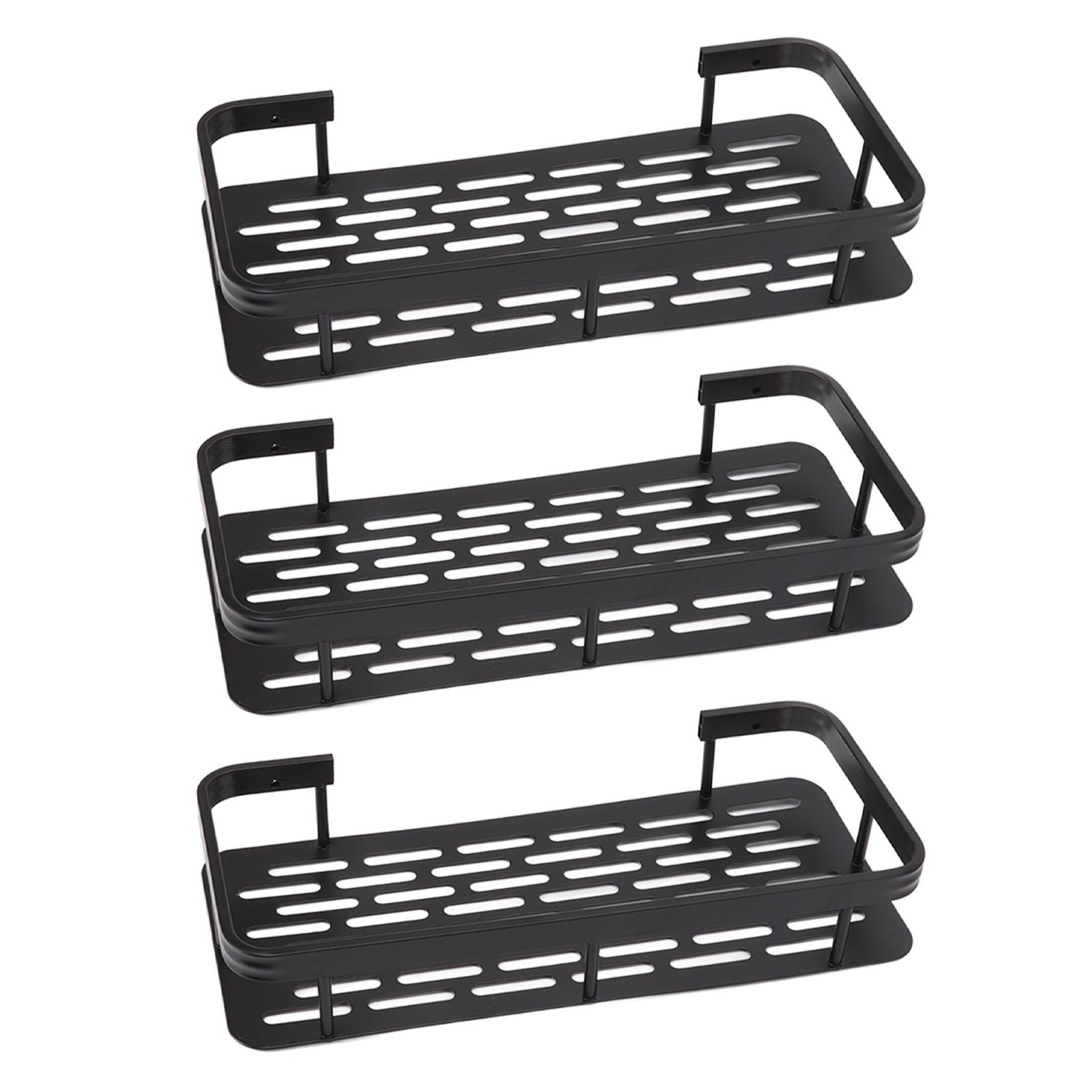 Shower Storage Rack 3 Layers Punch Free Rectangle Aluminum Shower Shelf Basket for Home Bathroom Black V1294-YM3112220070411-0421