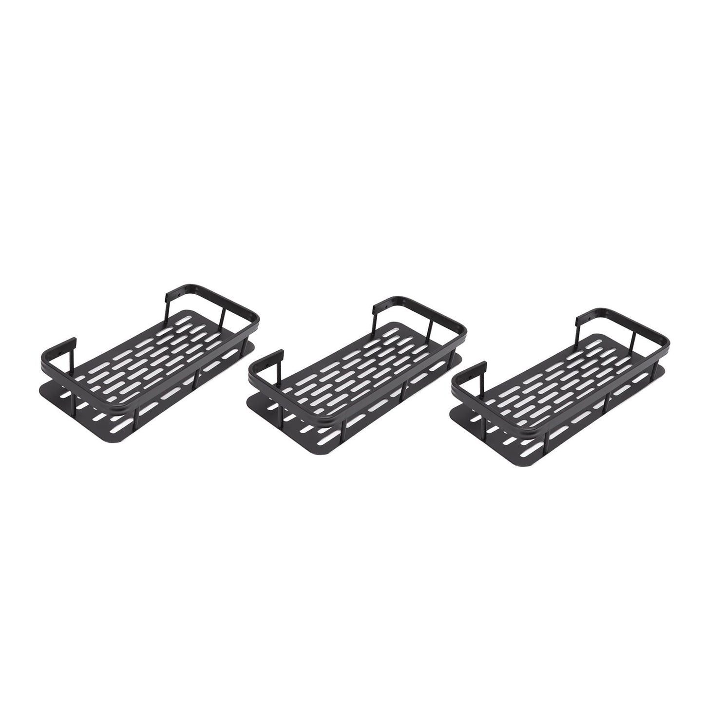 Shower Storage Rack 3 Layers Punch Free Rectangle Aluminum Shower Shelf Basket for Home Bathroom Black V1294-YM3112220070411-0421