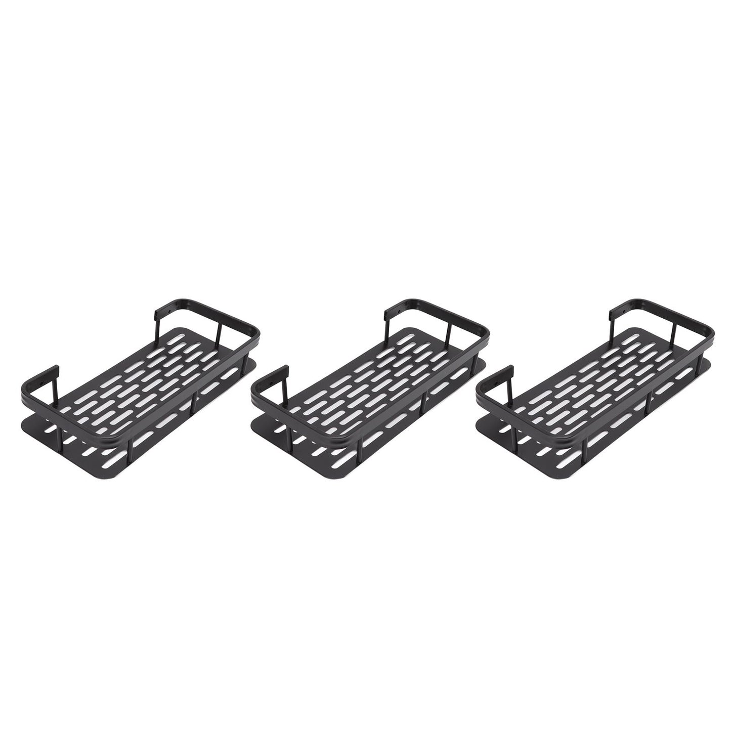 Shower Storage Rack 3 Layers Punch Free Rectangle Aluminum Shower Shelf Basket for Home Bathroom Black V1294-YM3112220070411-0421