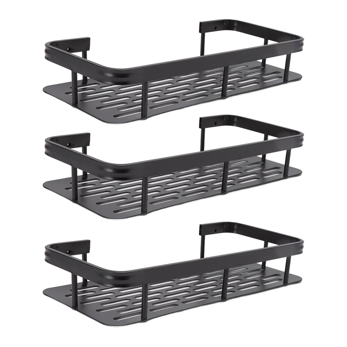 Shower Storage Rack 3 Layers Punch Free Rectangle Aluminum Shower Shelf Basket for Home Bathroom Black V1294-YM3112220070411-0421