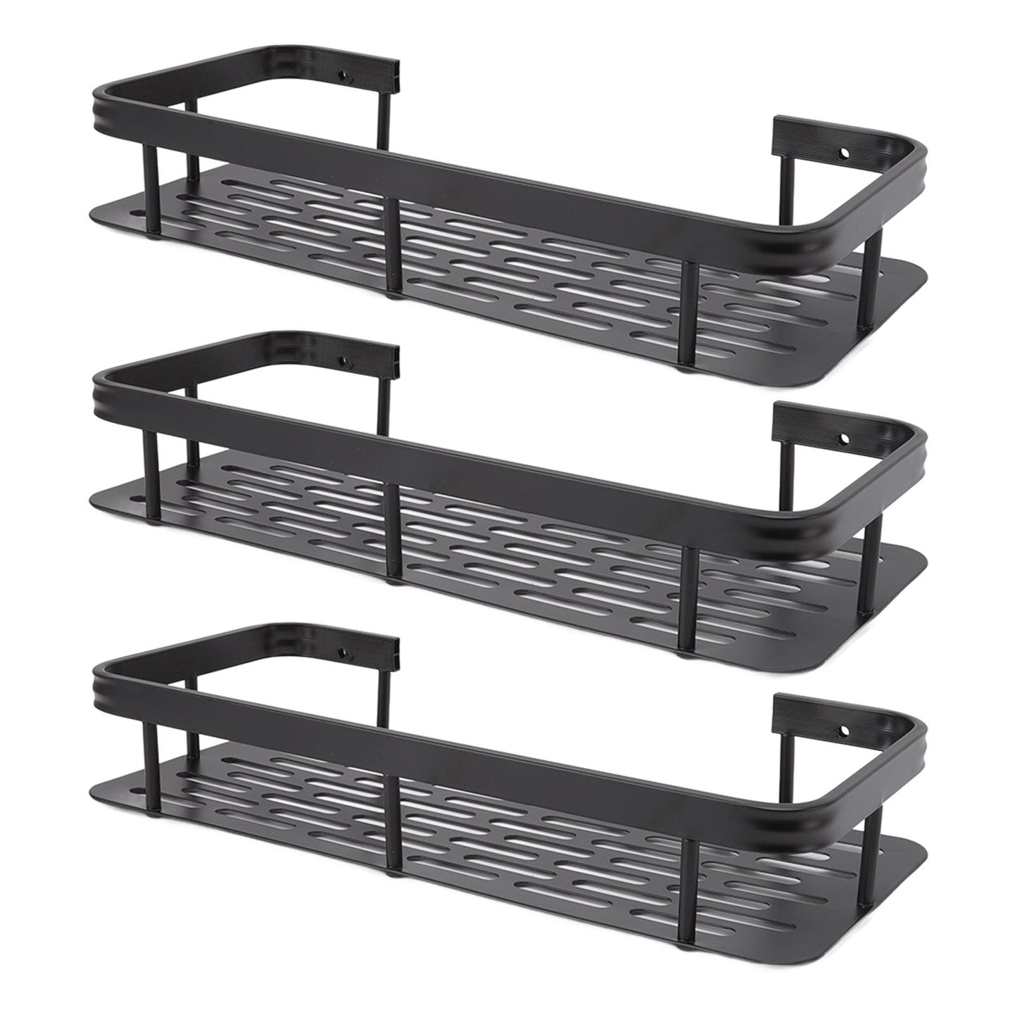 Shower Storage Rack 3 Layers Punch Free Rectangle Aluminum Shower Shelf Basket for Home Bathroom Black V1294-YM3112220070411-0421