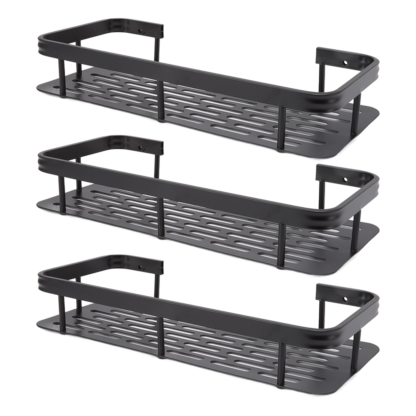 Shower Storage Rack 3 Layers Punch Free Rectangle Aluminum Shower Shelf Basket for Home Bathroom Black V1294-YM3112220070411-0421