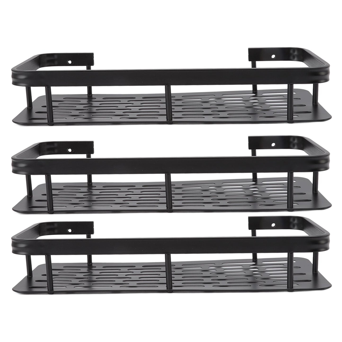 Shower Storage Rack 3 Layers Punch Free Rectangle Aluminum Shower Shelf Basket for Home Bathroom Black V1294-YM3112220070411-0421