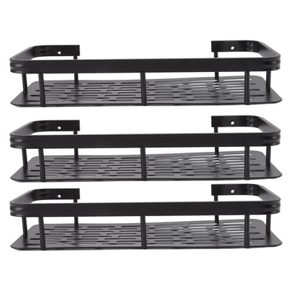 Shower Storage Rack 3 Layers Punch Free Rectangle Aluminum Shower Shelf Basket for Home Bathroom Black V1294-YM3112220070411-0421