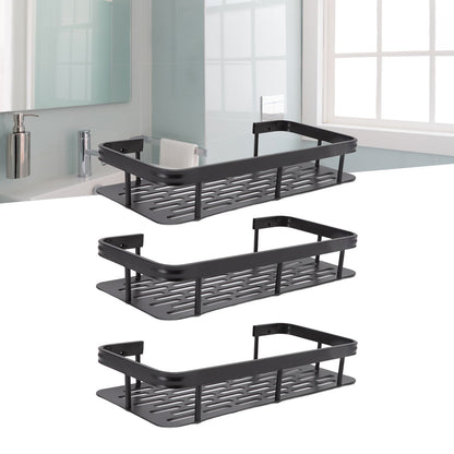 Shower Storage Rack 3 Layers Punch Free Rectangle Aluminum Shower Shelf Basket for Home Bathroom Black V1294-YM3112220070411-0421