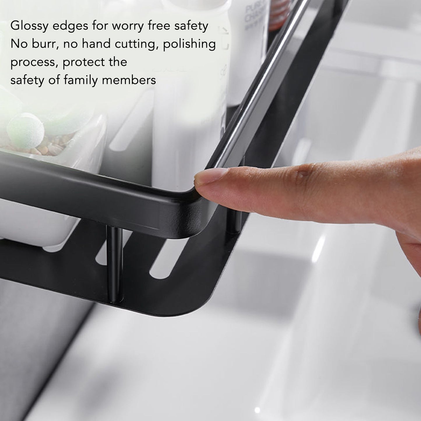 Shower Storage Rack 3 Layers Punch Free Rectangle Aluminum Shower Shelf Basket for Home Bathroom Black V1294-YM3112220070411-0421