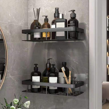 Shower Storage Rack 3 Layers Punch Free Rectangle Aluminum Shower Shelf Basket for Home Bathroom Black V1294-YM3112220070411-0421
