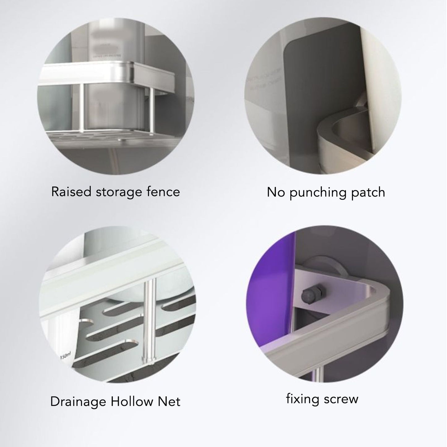 Shower Storage Rack 3 Layers Punch Free Rectangle Aluminum Shower Shelf Basket for Home Bathroom Black V1294-YM3112220070411-0421