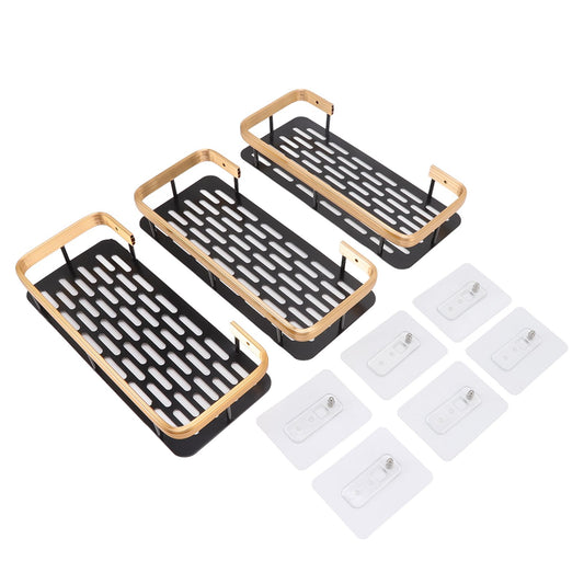 Shower Storage Rack 3 Layers Punch Free Rectangle Aluminum Shower Shelf Basket for Home Bathroom Black Gold V1294-YM3112220070412-0421