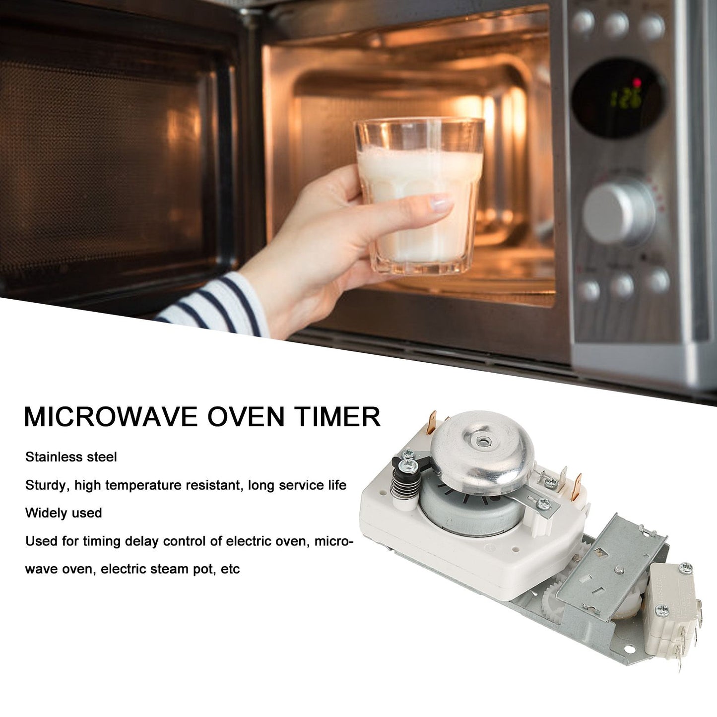 Microwave Oven Timer Stainless Steel Lightweight Time Controller with Barbecue Function for Galanz 220-240V V1294-YM3113220208011-0421