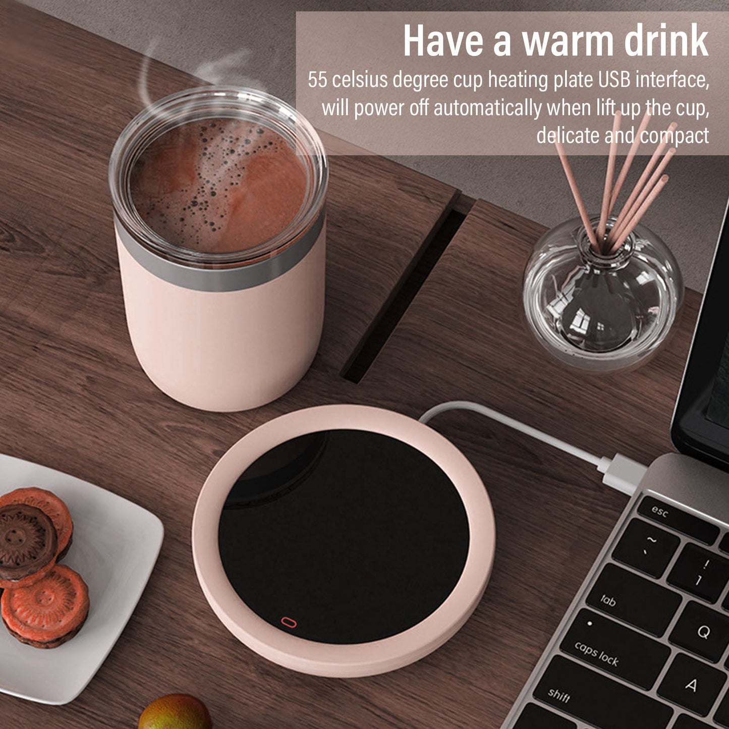 USB Coffee Mug Warmer Electric Gravity Switch 55 Celsius Degree Milk Heating Plate for Office Pink V1294-YM3113220213811-0421