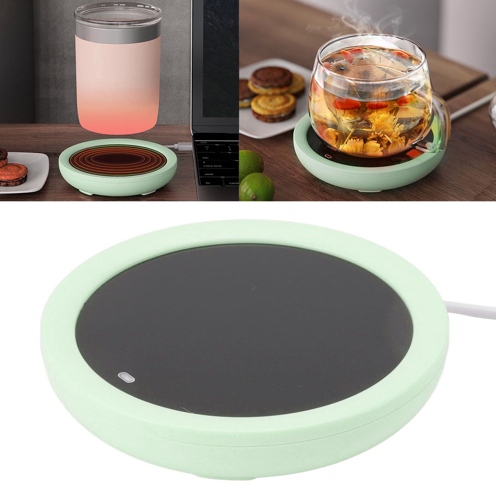 USB Coffee Mug Warmer Electric Gravity Switch 55 Celsius Degree Milk Heating Plate for Office Green V1294-YM3113220213812-0421