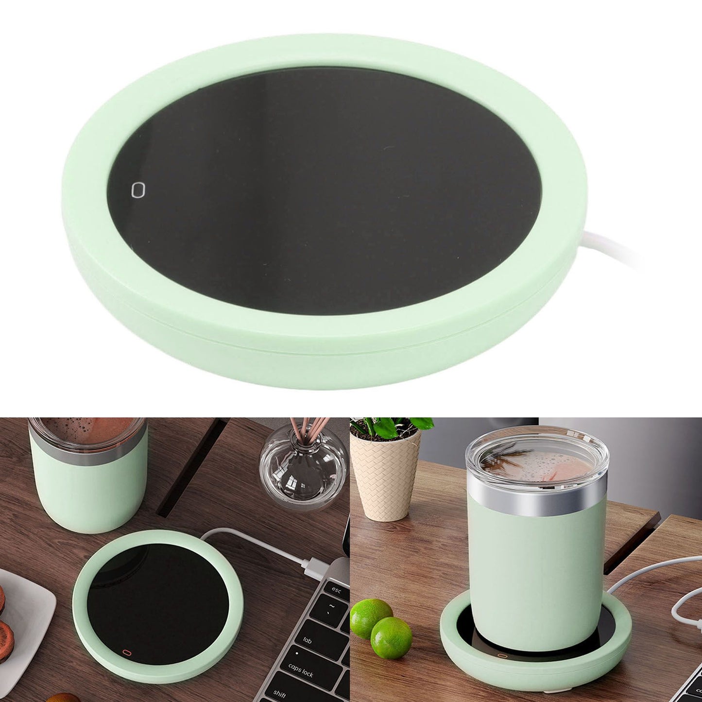 USB Coffee Mug Warmer Electric Gravity Switch 55 Celsius Degree Milk Heating Plate for Office Green V1294-YM3113220213812-0421