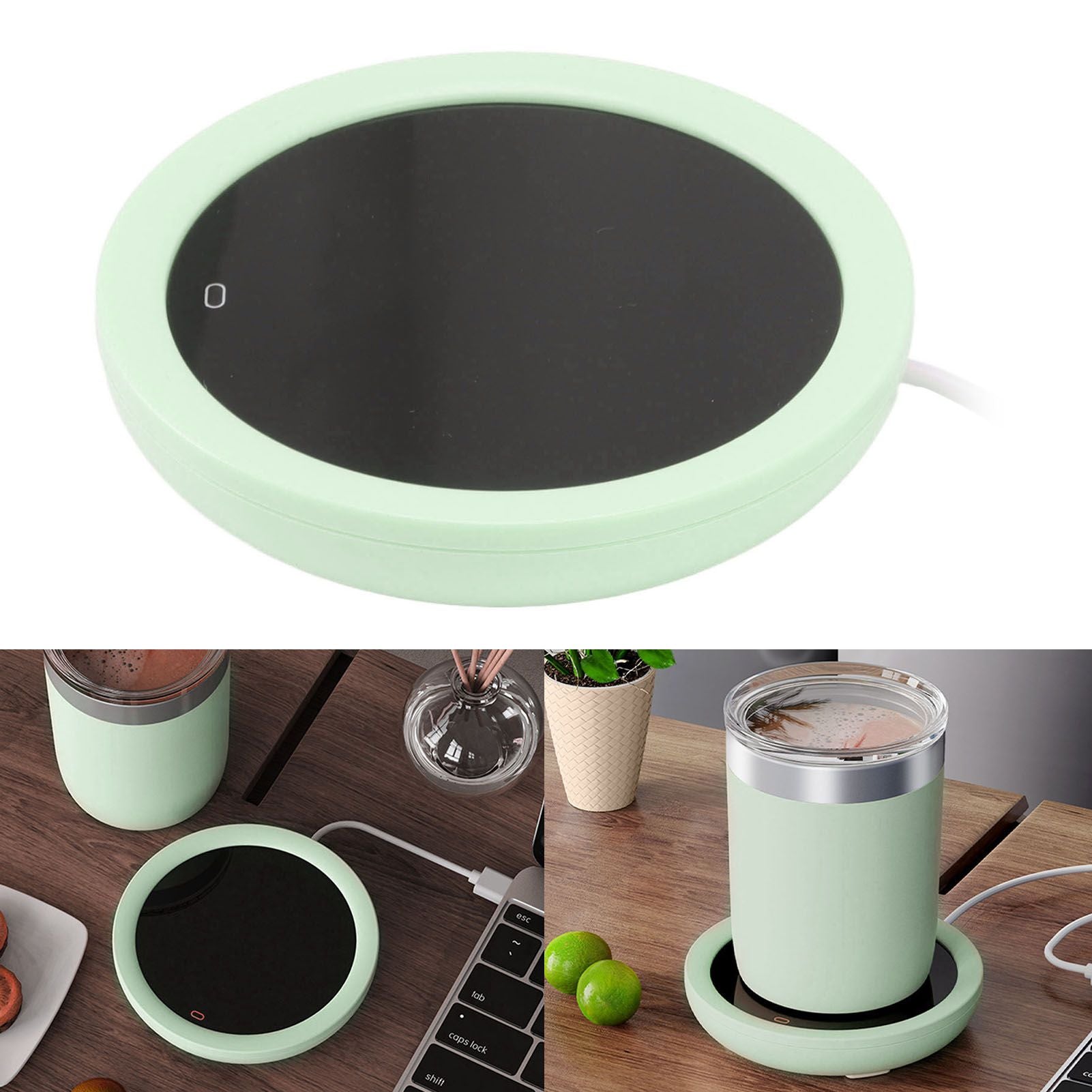 USB Coffee Mug Warmer Electric Gravity Switch 55 Celsius Degree Milk Heating Plate for Office Green V1294-YM3113220213812-0421