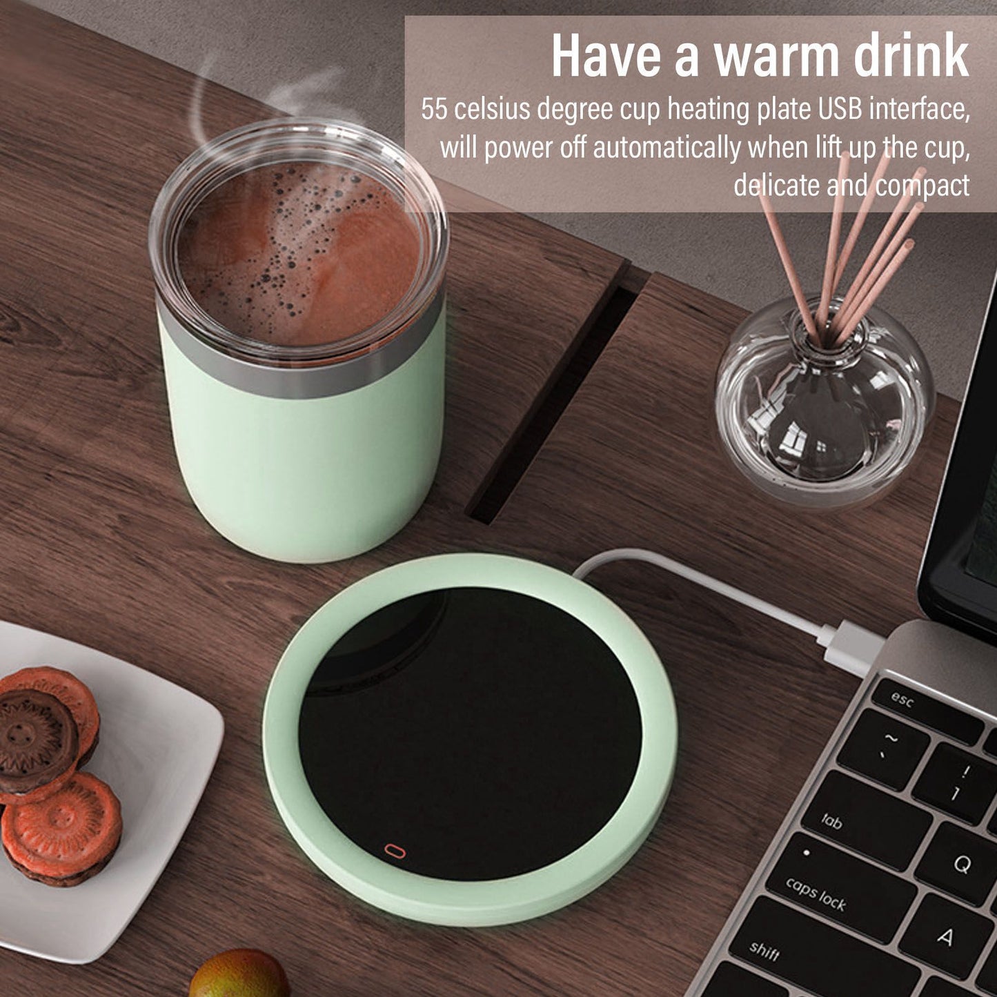 USB Coffee Mug Warmer Electric Gravity Switch 55 Celsius Degree Milk Heating Plate for Office Green V1294-YM3113220213812-0421