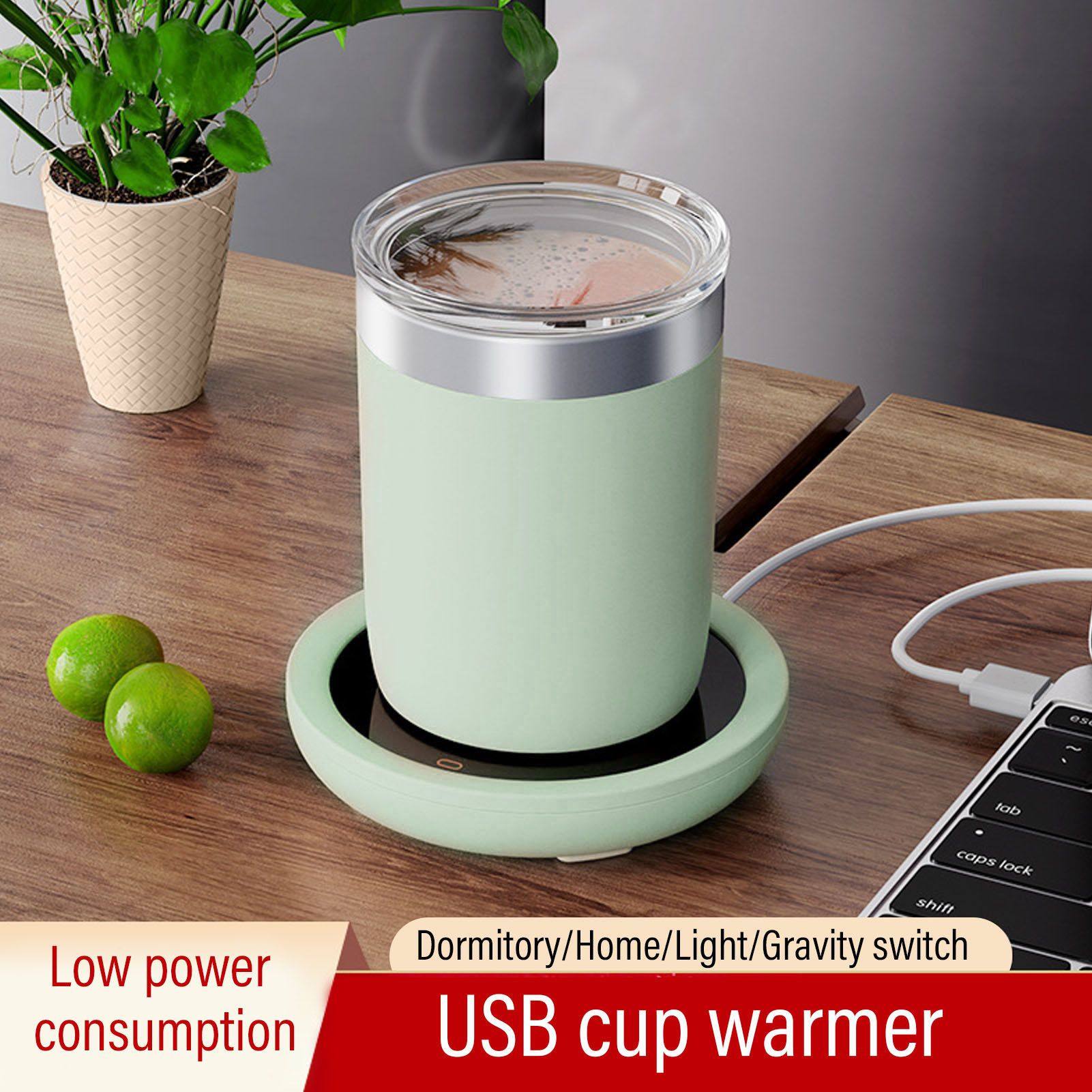 USB Coffee Mug Warmer Electric Gravity Switch 55 Celsius Degree Milk Heating Plate for Office Green V1294-YM3113220213812-0421