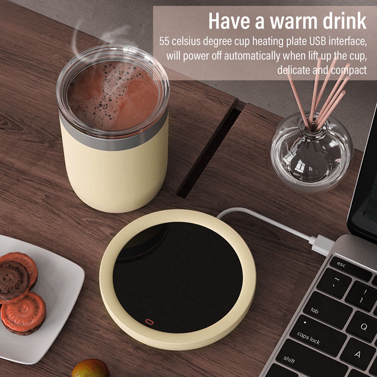 USB Coffee Mug Warmer Electric Gravity Switch 55 Celsius Degree Milk Heating Plate for Office Yellow V1294-YM3113220213813-0421