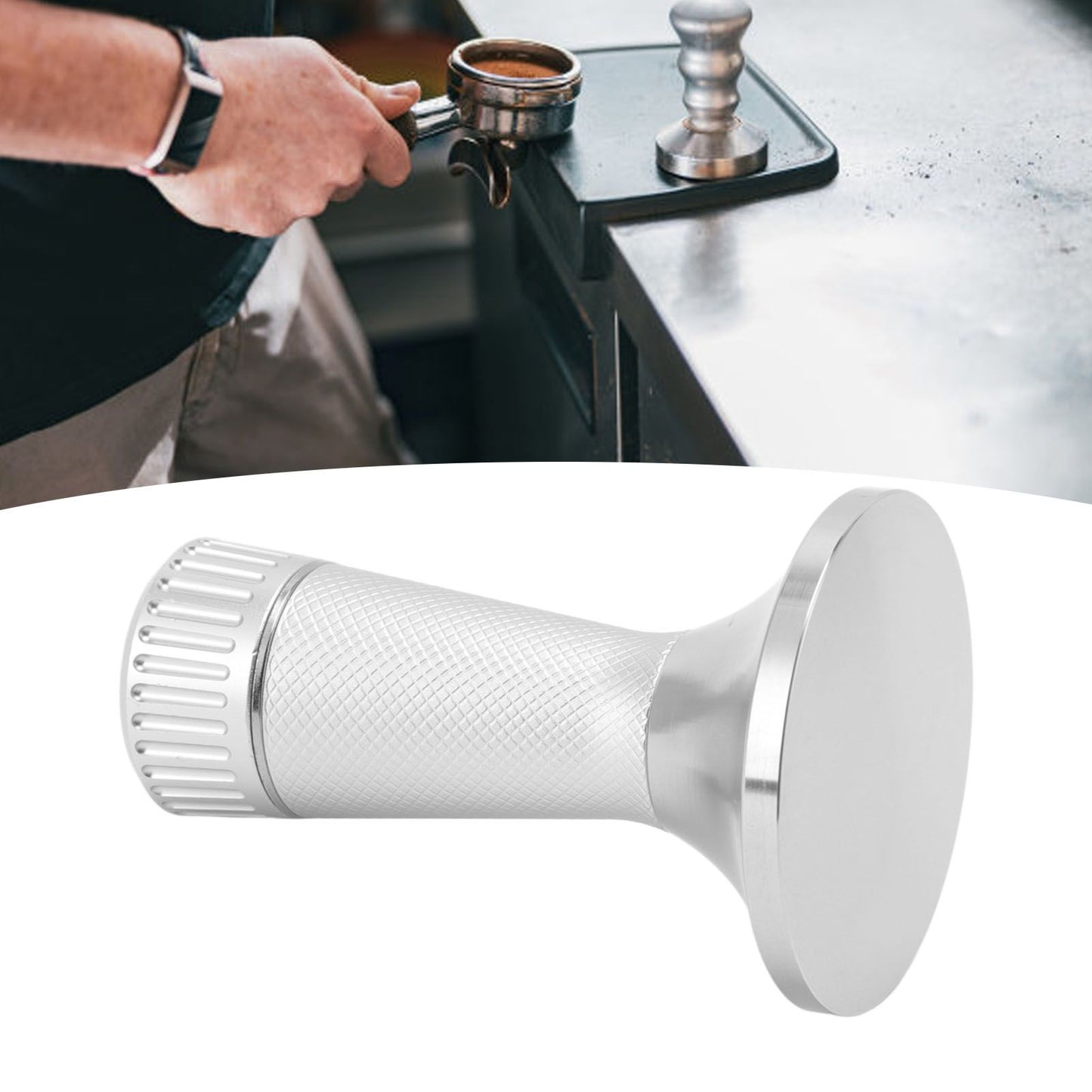 Coffee Tamper Stirrer Set Stainless Steel 2 in 1 58.3mm Coffee Tamper Distribution Needle for Kitchen Silver V1294-YM3113220220012-0421