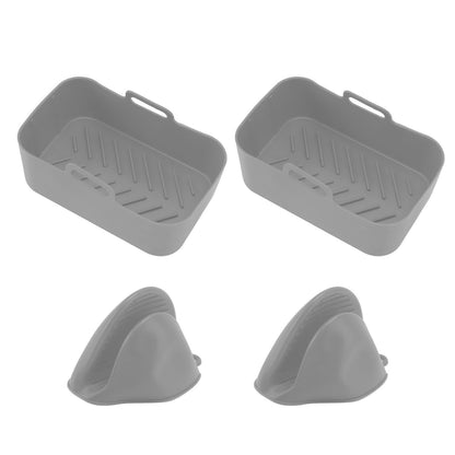 2Set Rectangular Fryer Silicone Pot Fryer Silicone Liners Rectangular Basket for Ninja DZ201 Foodi 8QT Grey V1294-YM3113220220614-0421