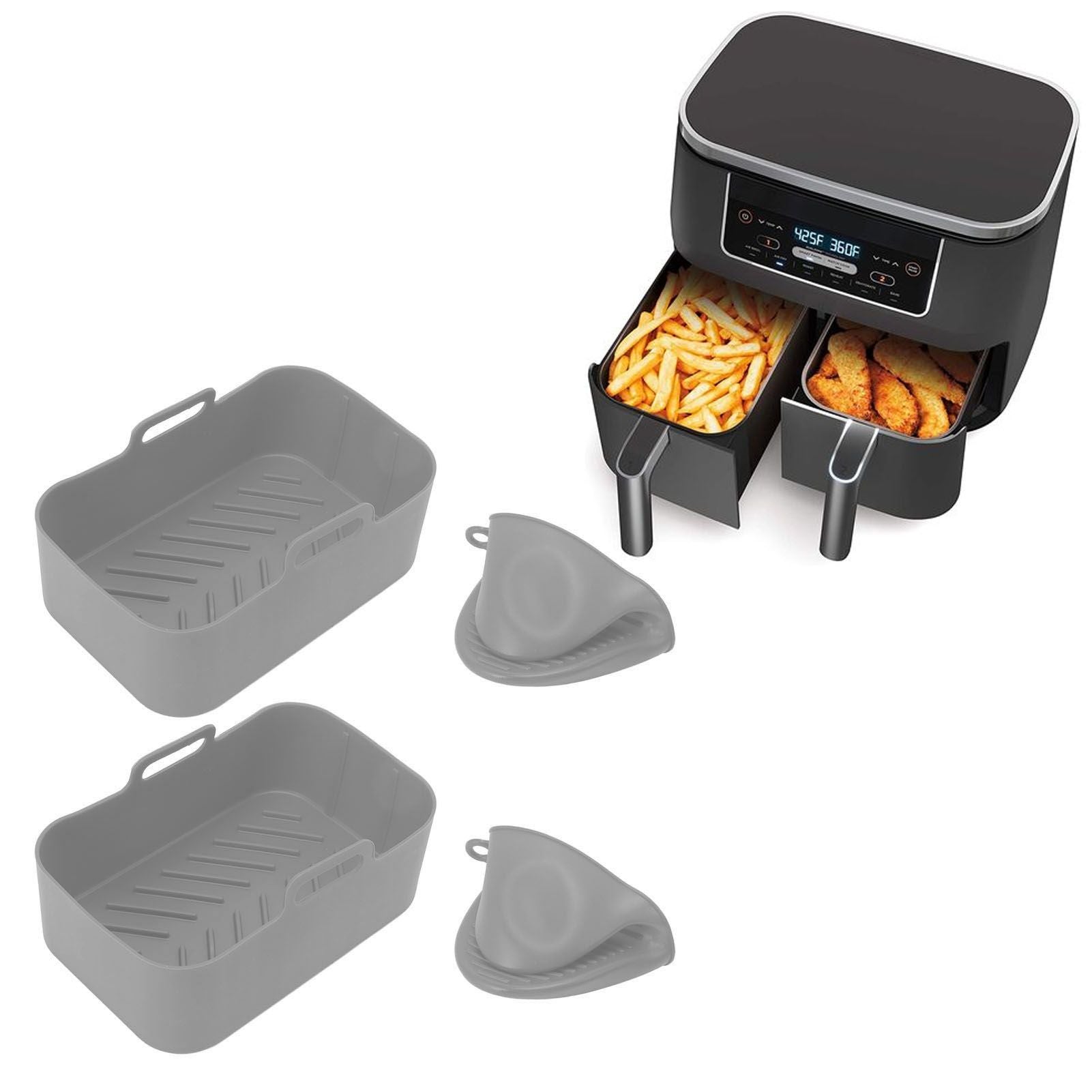 2Set Rectangular Fryer Silicone Pot Fryer Silicone Liners Rectangular Basket for Ninja DZ201 Foodi 8QT Grey V1294-YM3113220220614-0421