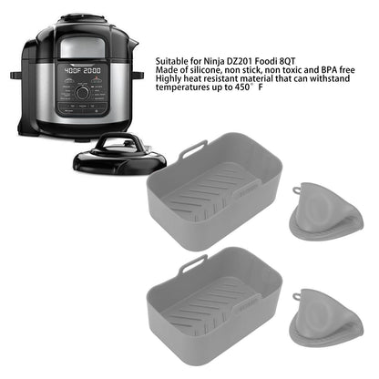 2Set Rectangular Fryer Silicone Pot Fryer Silicone Liners Rectangular Basket for Ninja DZ201 Foodi 8QT Grey V1294-YM3113220220614-0421