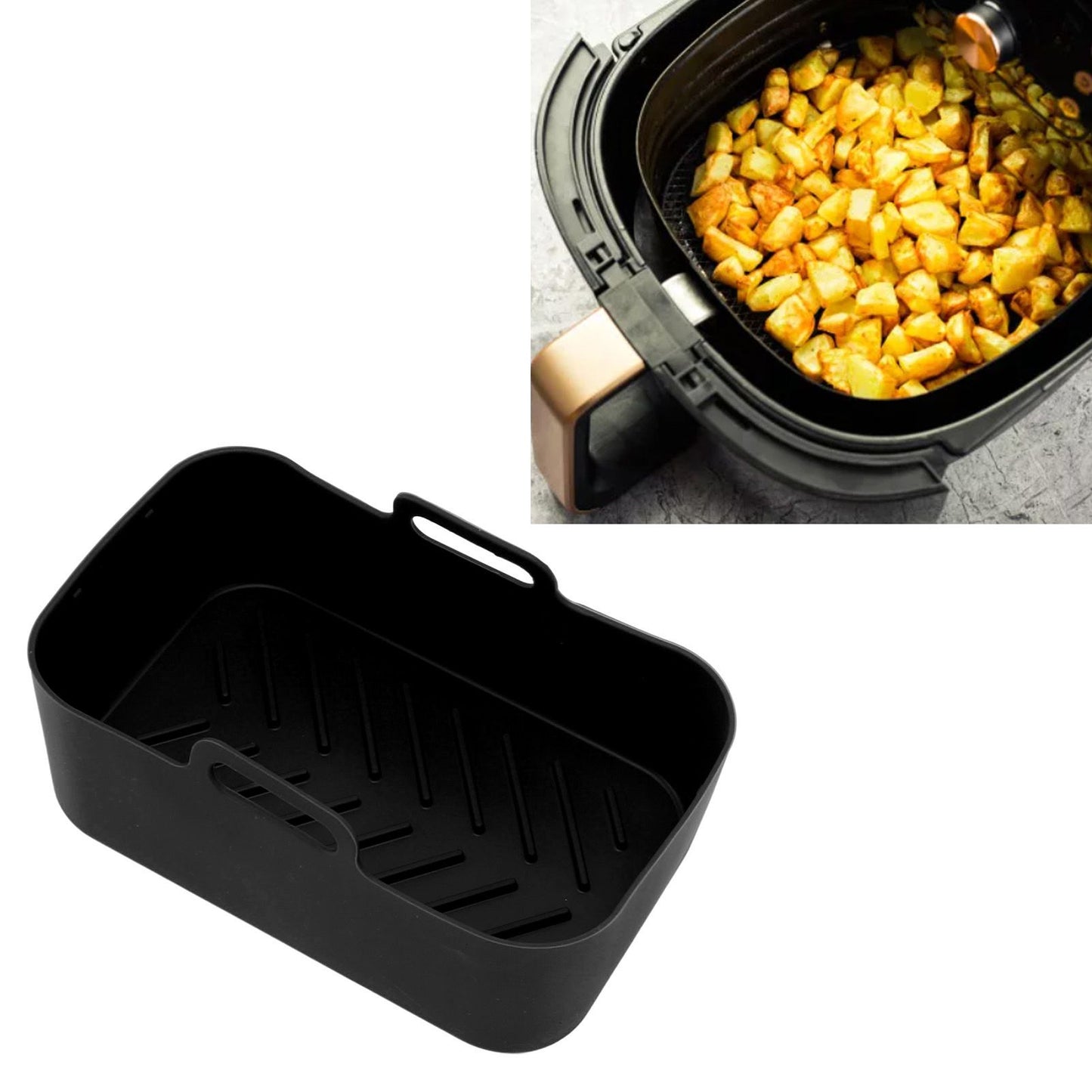 2 Sets Kitchen Fryer Silicone Basket and Mat Reusable Non Stick Rectangular Air Oven Accessories for Ninja V1294-YM3113220220811-0421