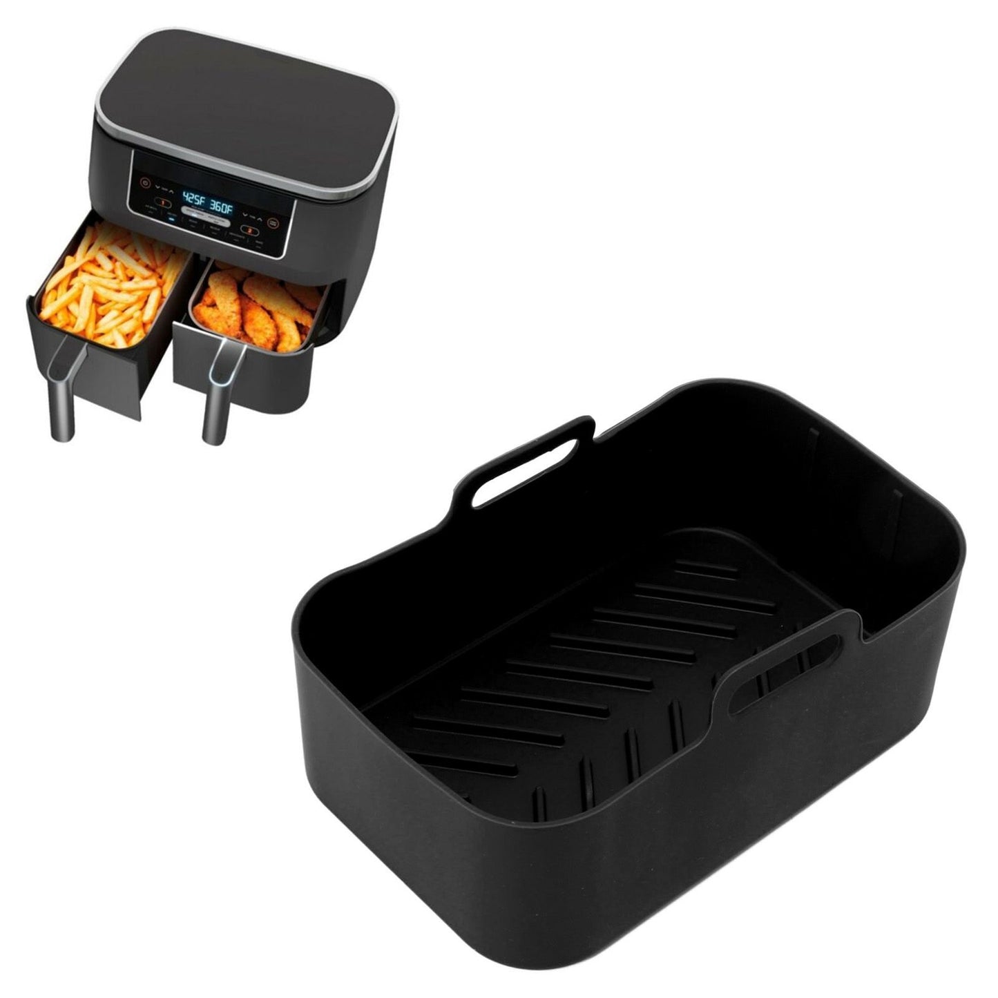 2 Sets Kitchen Fryer Silicone Basket and Mat Reusable Non Stick Rectangular Air Oven Accessories for Ninja V1294-YM3113220220811-0421