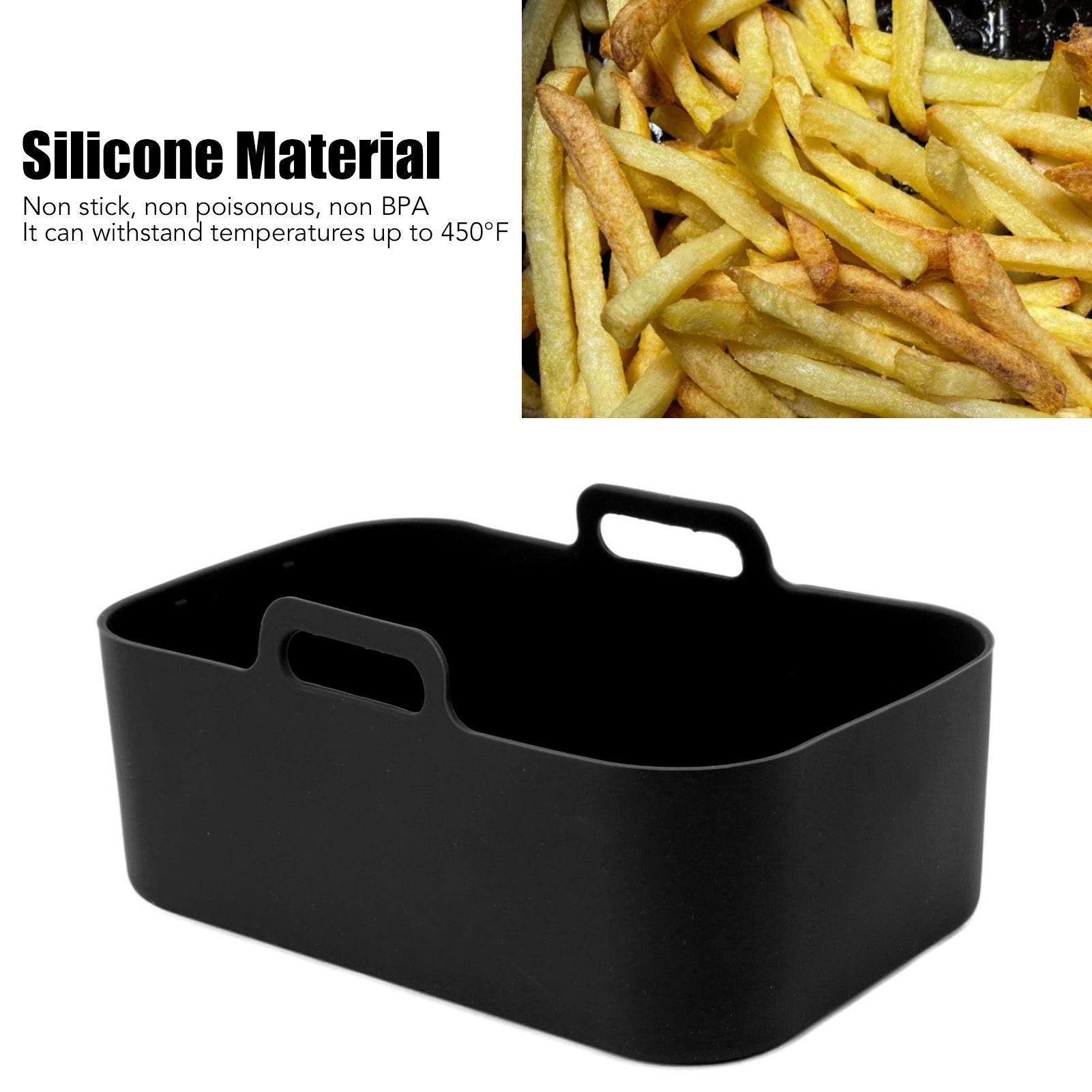 2 Sets Kitchen Fryer Silicone Basket and Mat Reusable Non Stick Rectangular Air Oven Accessories for Ninja V1294-YM3113220220811-0421