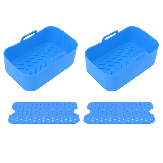 2 Sets Kitchen Fryer Silicone Basket and Mat Reusable Non Stick Rectangular Air Oven Accessories for Ninja V1294-YM3113220220813-0421