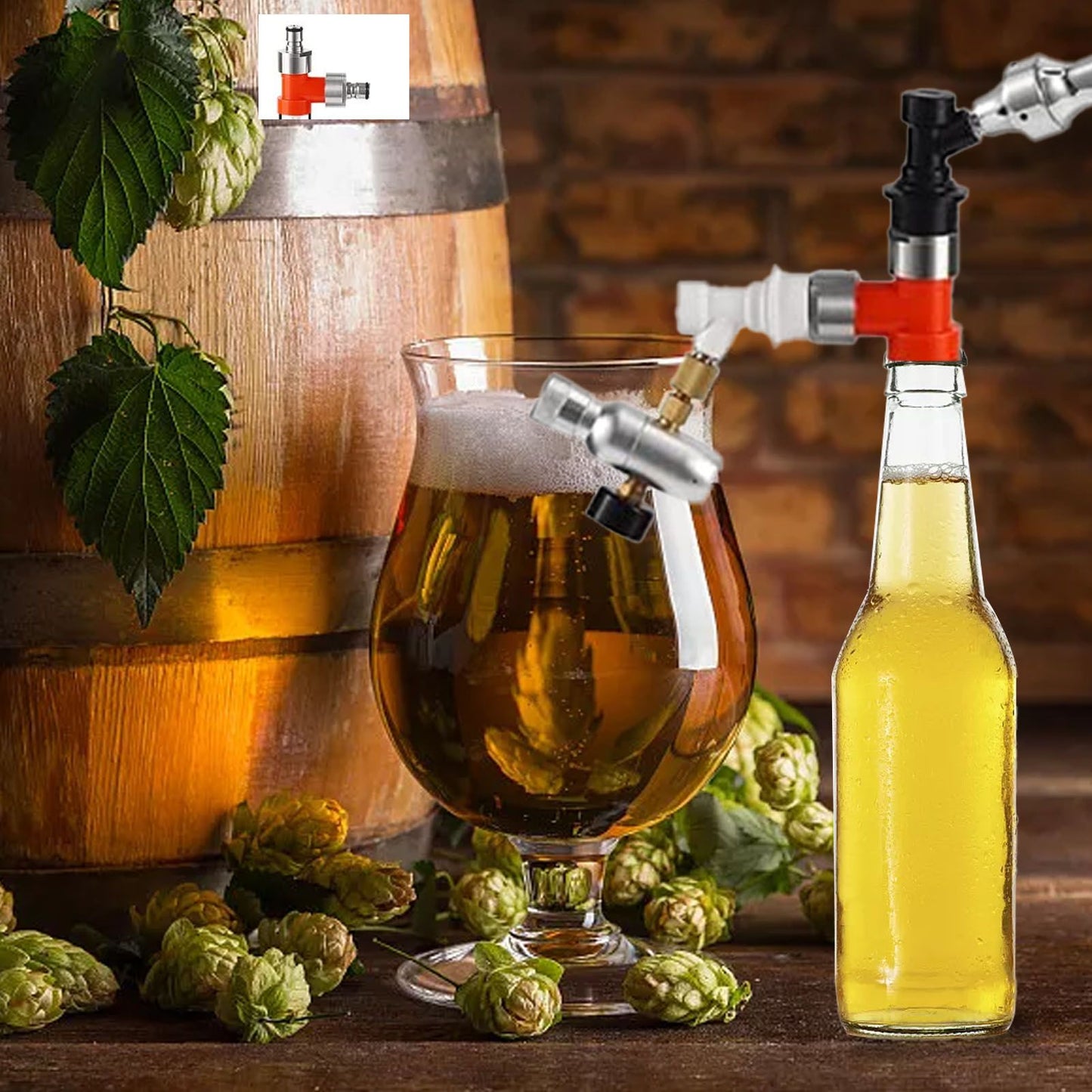 Beer Barrel Tee Adapter Plastic Carbonation Cap Tee Fitting Adapter Oxygen Free Brewing Soda PET Bottles V1294-YM3113220223011-0421