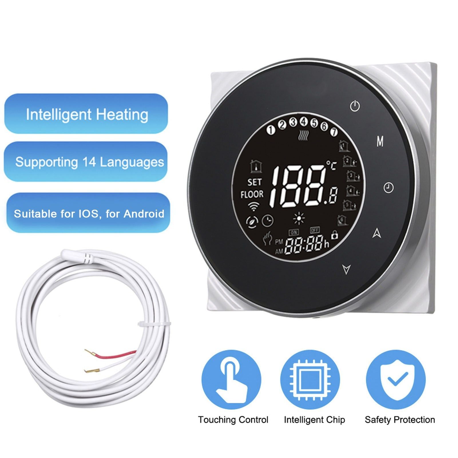 Smart Floor Heat Thermostat Voice Phone Control LCD Touch Screen WiFi Thermostat for Electric Heating Systems V1294-YM3113220223511-0421