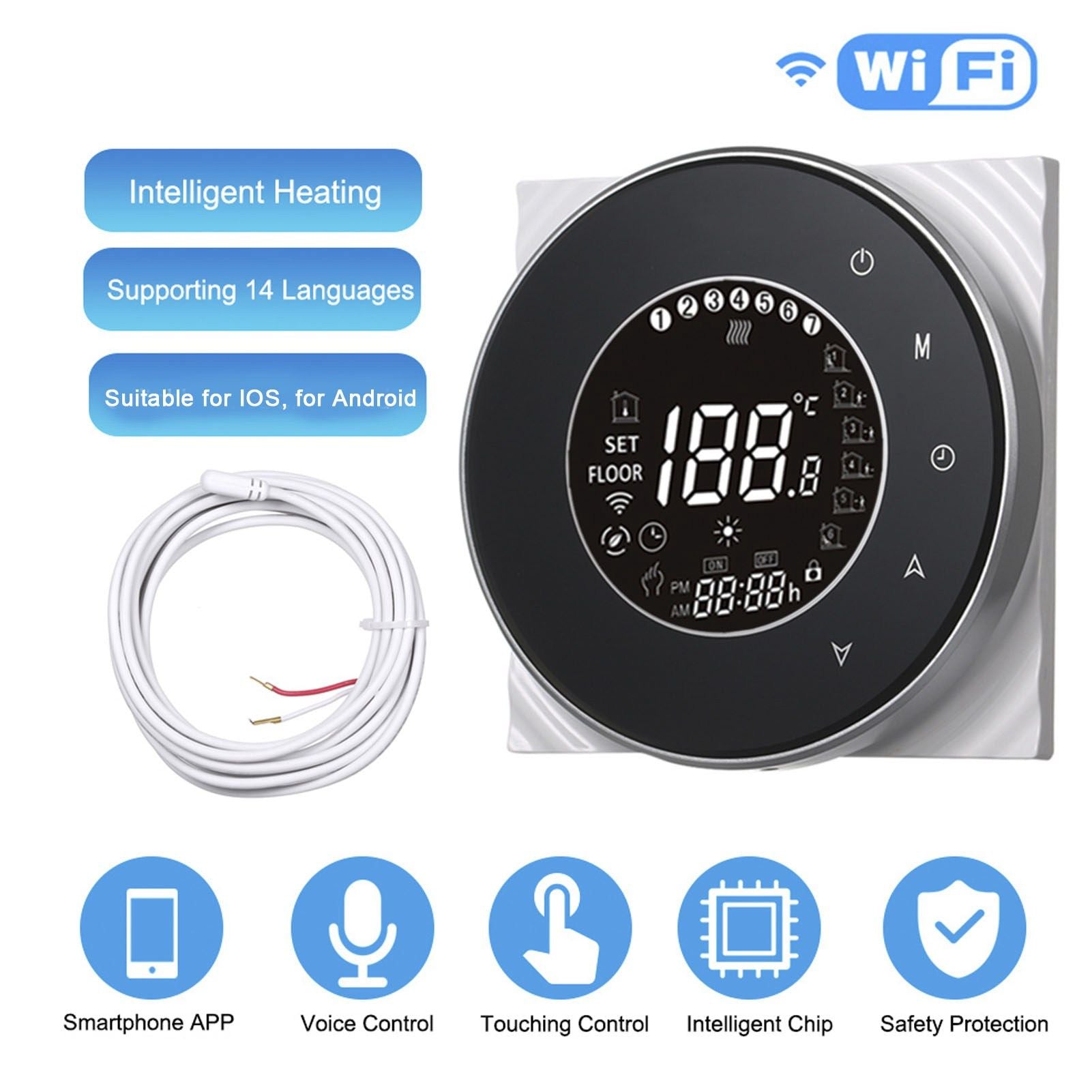 Smart Floor Heat Thermostat Voice Phone Control LCD Touch Screen WiFi Thermostat for Electric Heating Systems V1294-YM3113220223511-0421
