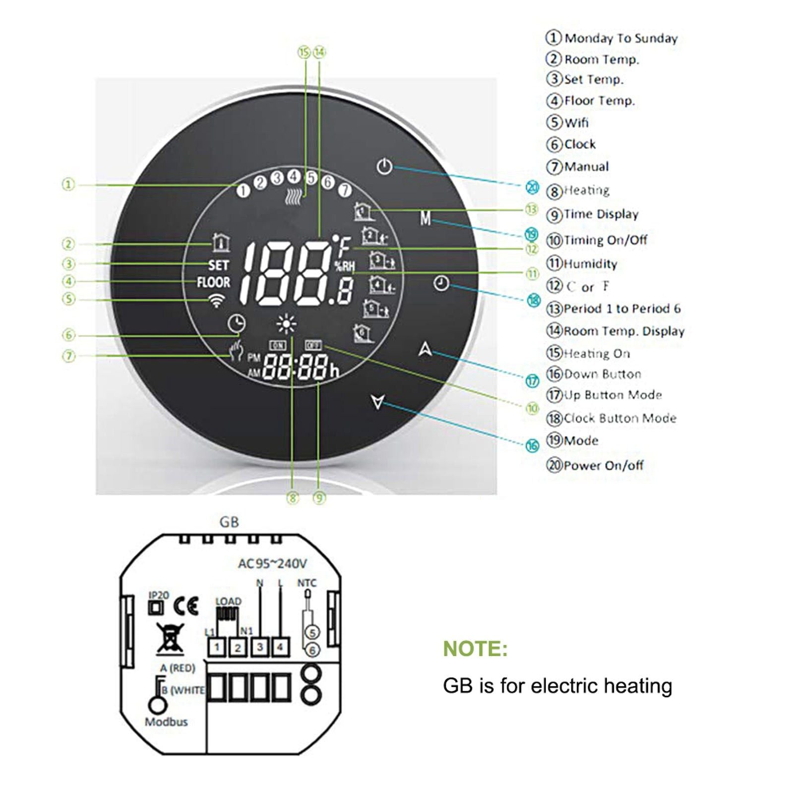 Smart Floor Heat Thermostat Voice Phone Control LCD Touch Screen WiFi Thermostat for Electric Heating Systems V1294-YM3113220223511-0421