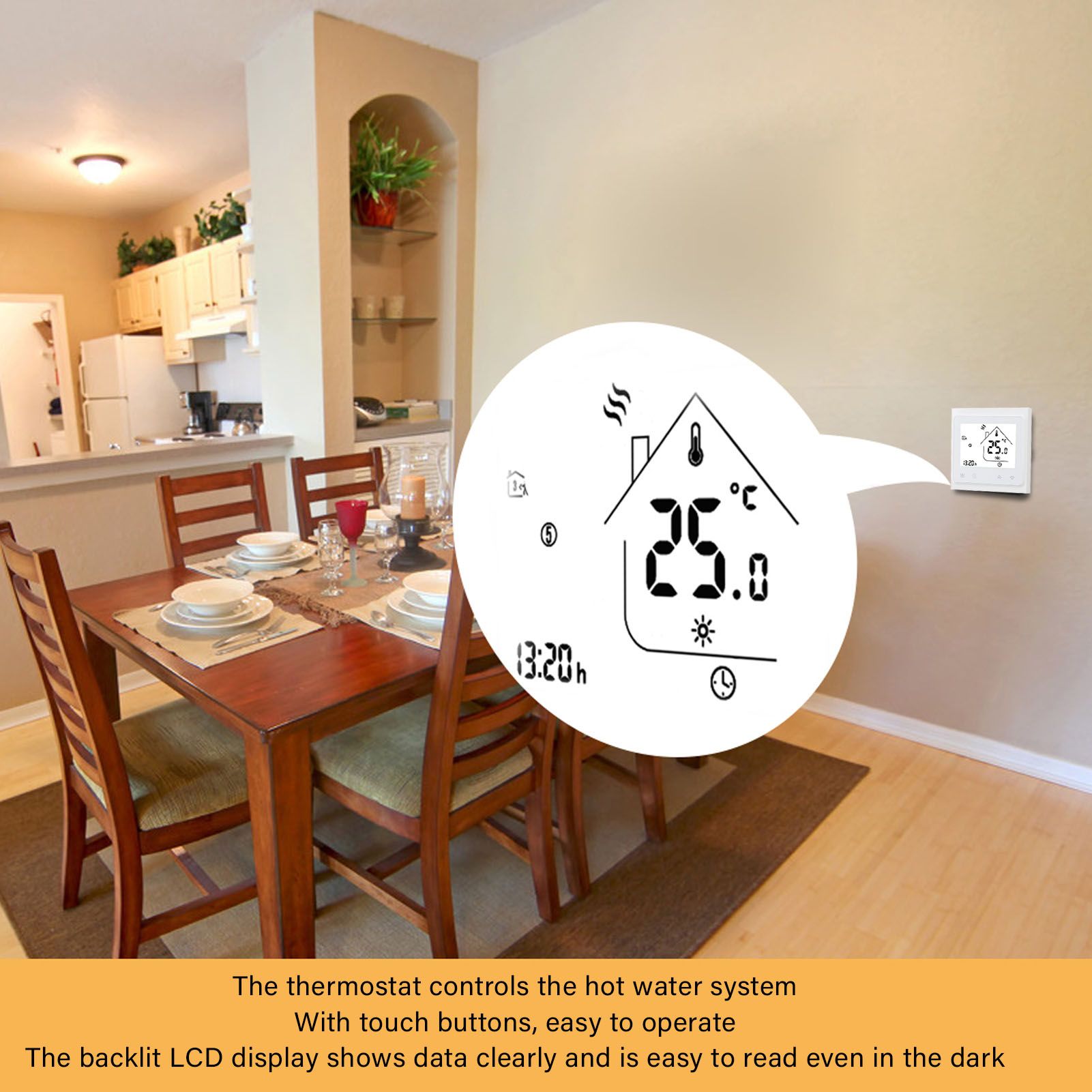 BHT 002GC Boiler Heating Programmable Thermostat Digital Touch Screen Thermostat with Large LCD Display V1294-YM3113220223911-0421