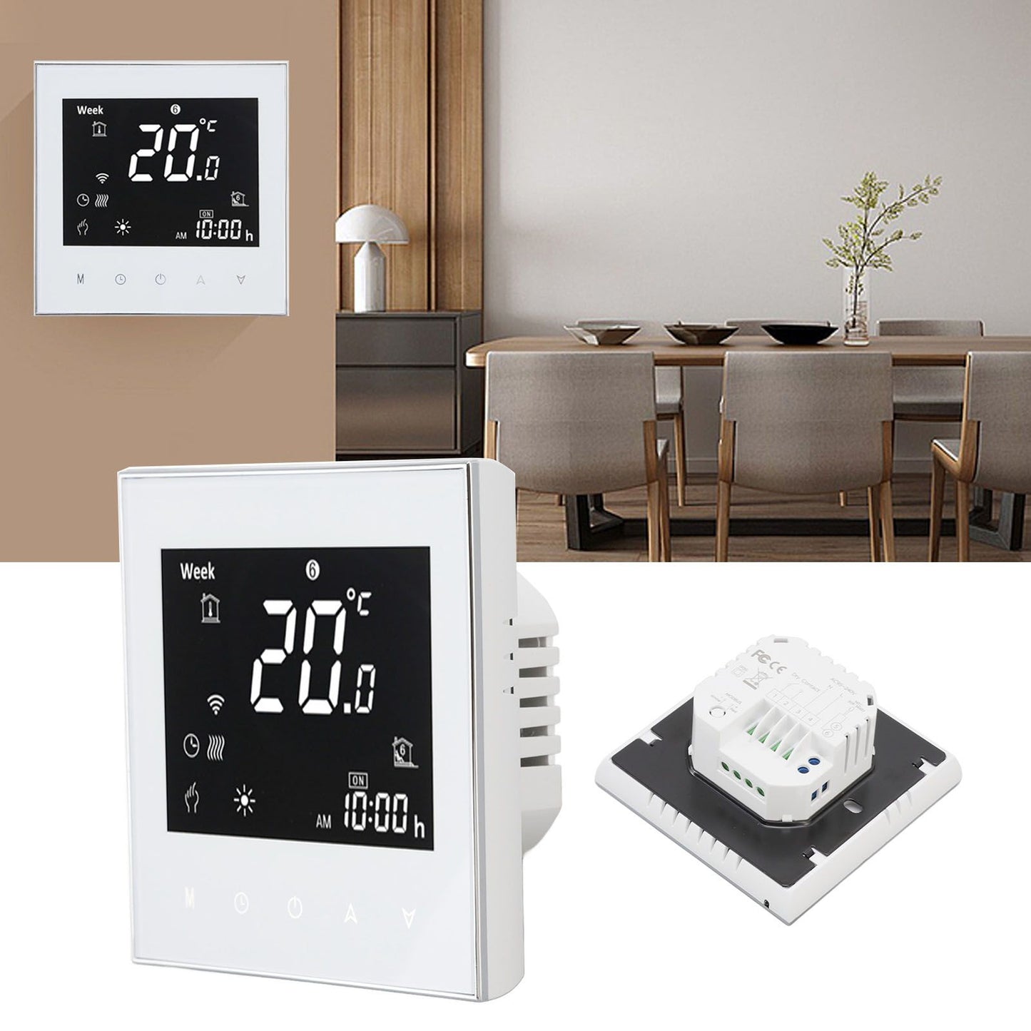 Smart Boiler Heating Thermostat WIFI APP Voice Control LCD Touch Screen Programmable White 95-240V V1294-YM3113220224011-0421