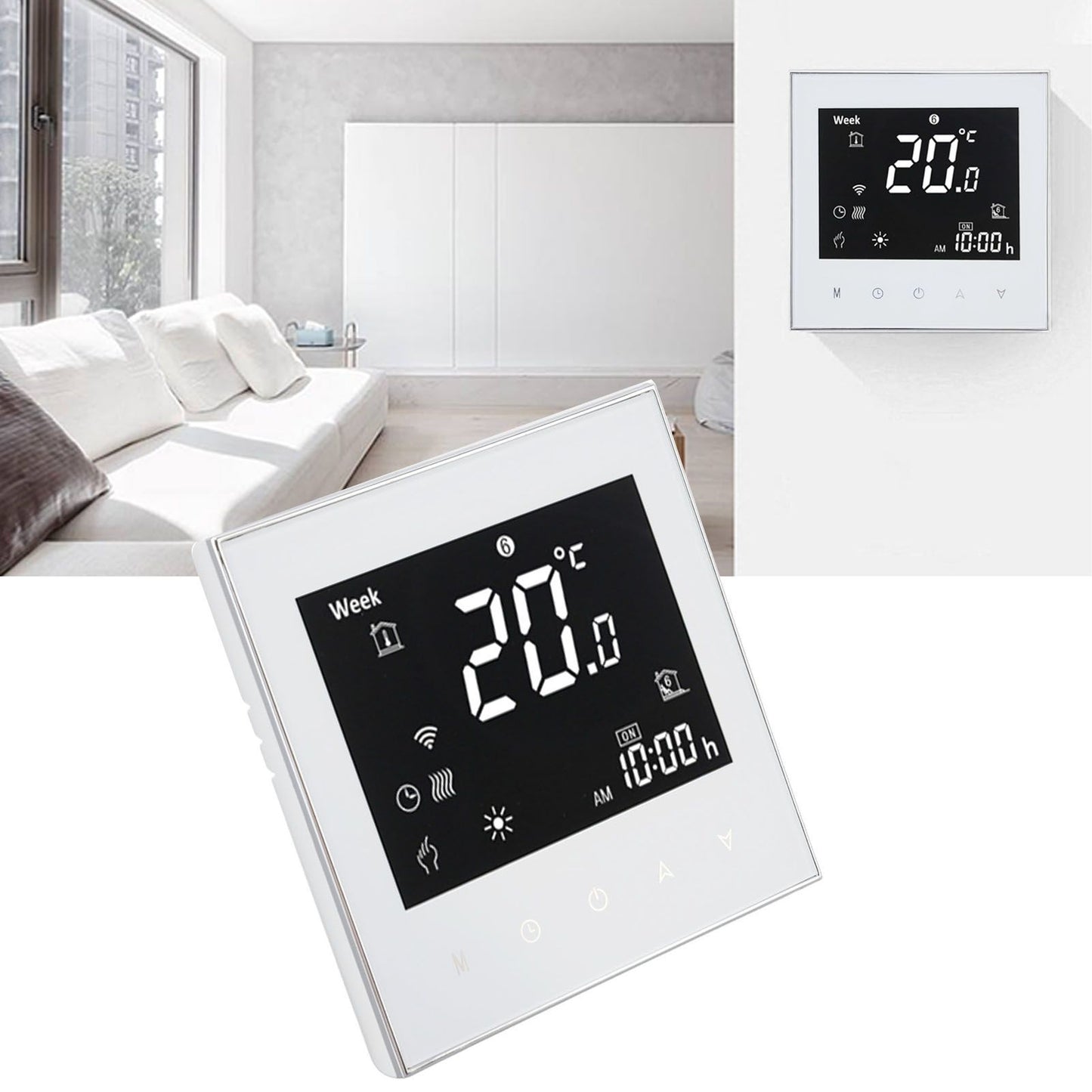 Smart Boiler Heating Thermostat WIFI APP Voice Control LCD Touch Screen Programmable White 95-240V V1294-YM3113220224011-0421