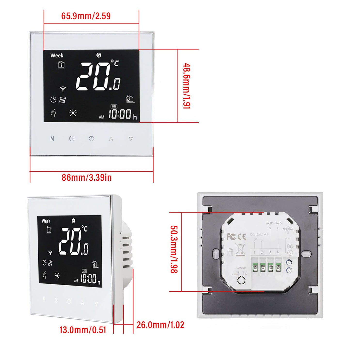 Smart Boiler Heating Thermostat WIFI APP Voice Control LCD Touch Screen Programmable White 95-240V V1294-YM3113220224011-0421