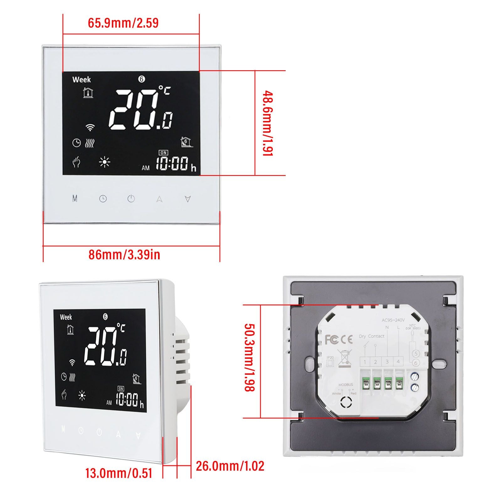 Smart Boiler Heating Thermostat WIFI APP Voice Control LCD Touch Screen Programmable White 95-240V V1294-YM3113220224011-0421