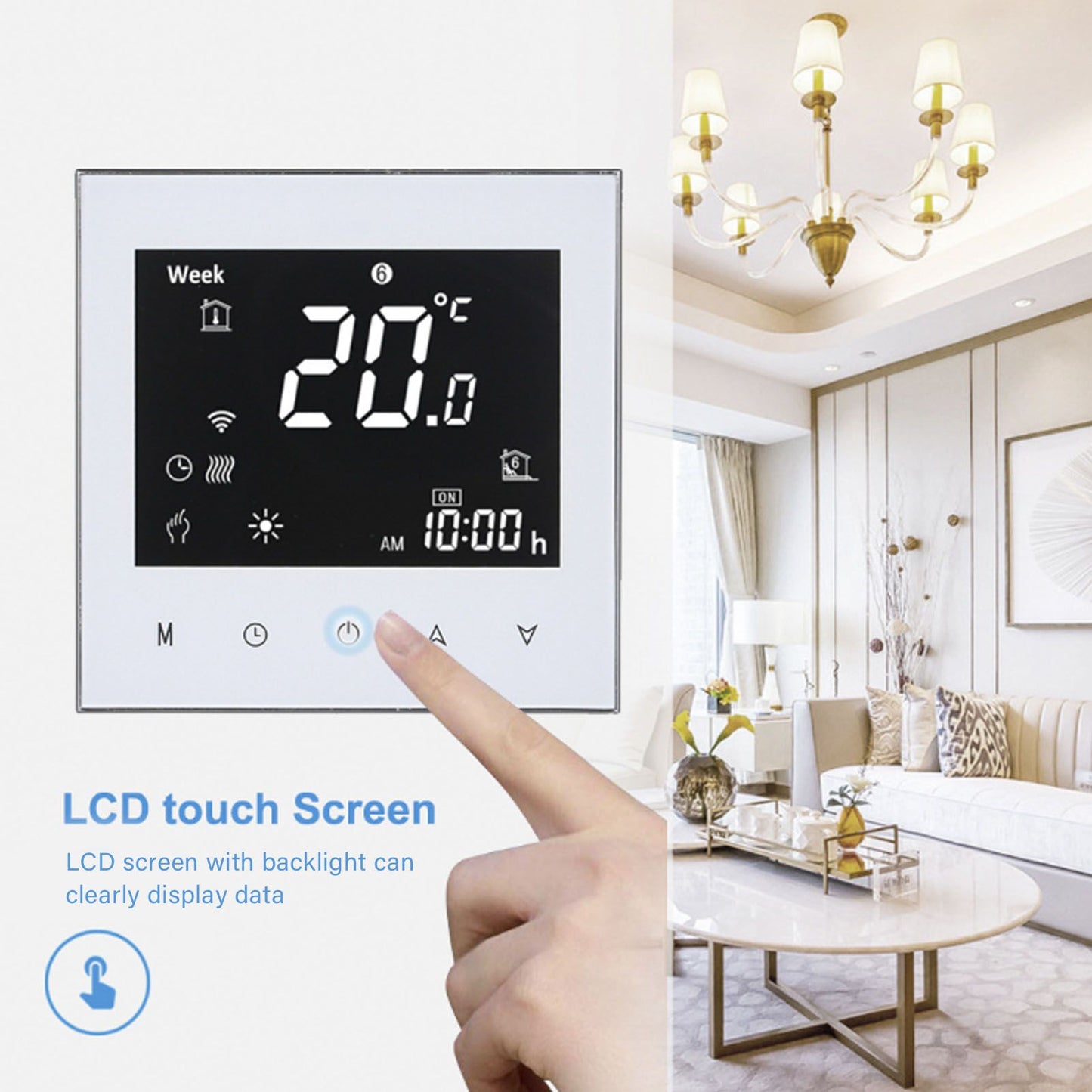 Smart Boiler Heating Thermostat WIFI APP Voice Control LCD Touch Screen Programmable White 95-240V V1294-YM3113220224011-0421