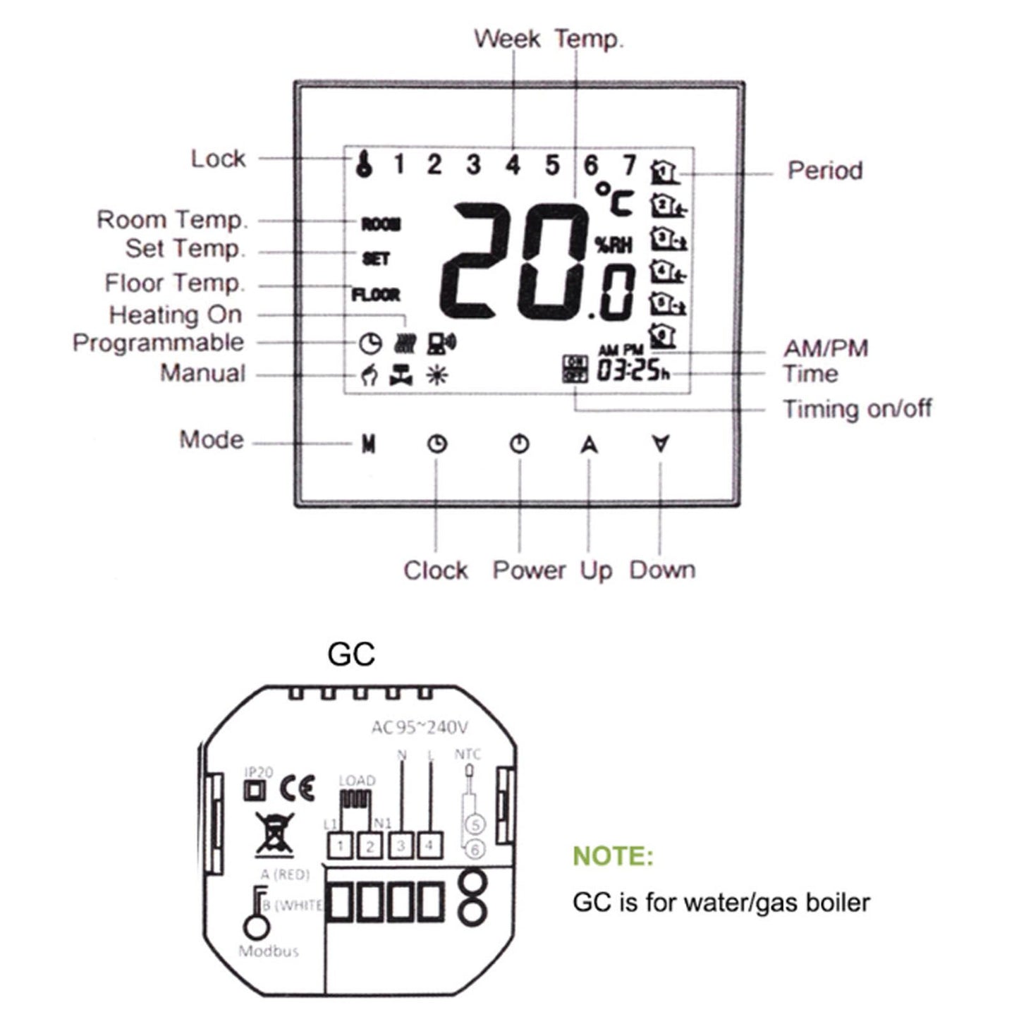 Smart Boiler Heating Thermostat WIFI APP Voice Control LCD Touch Screen Programmable White 95-240V V1294-YM3113220224011-0421