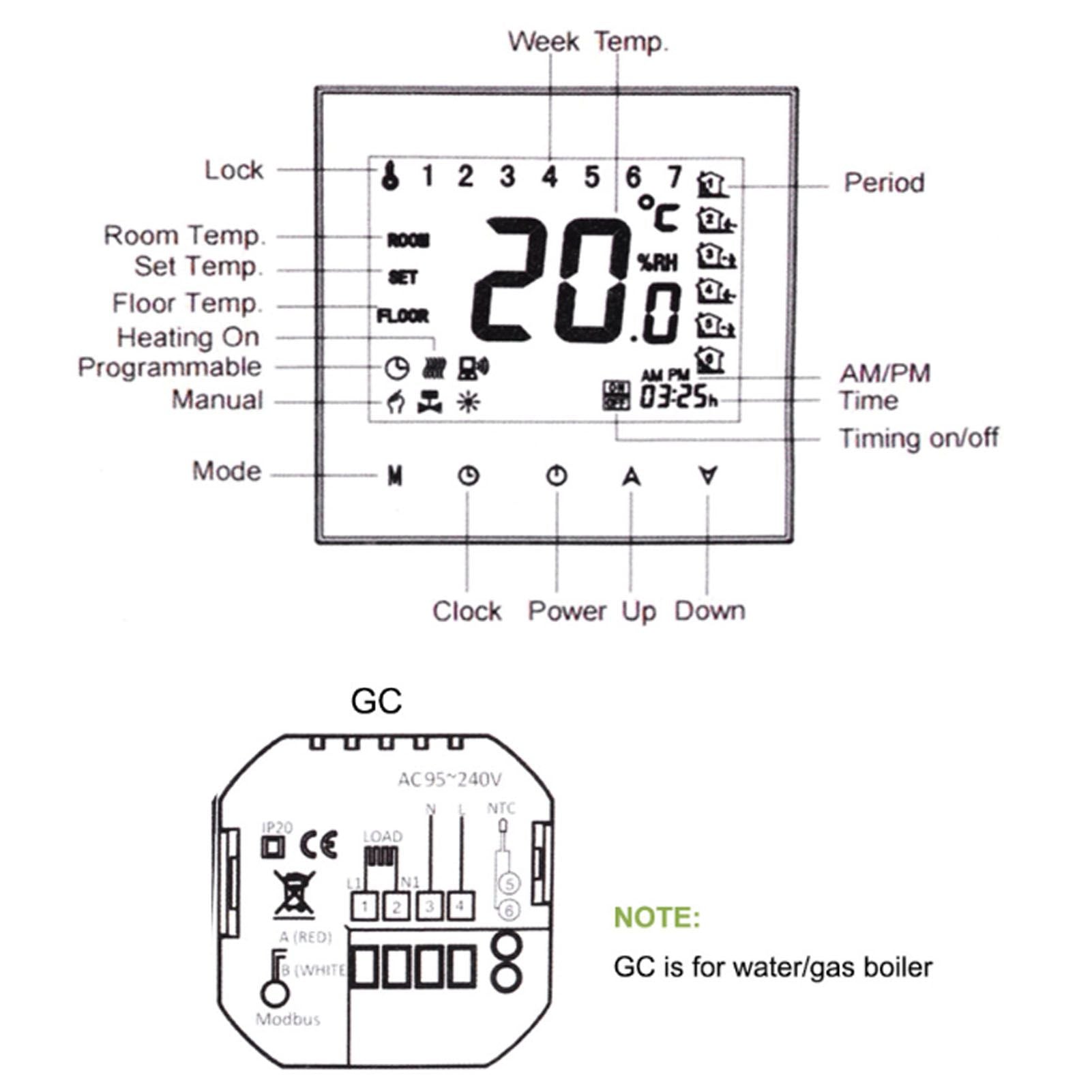 Smart Boiler Heating Thermostat WIFI APP Voice Control LCD Touch Screen Programmable White 95-240V V1294-YM3113220224011-0421