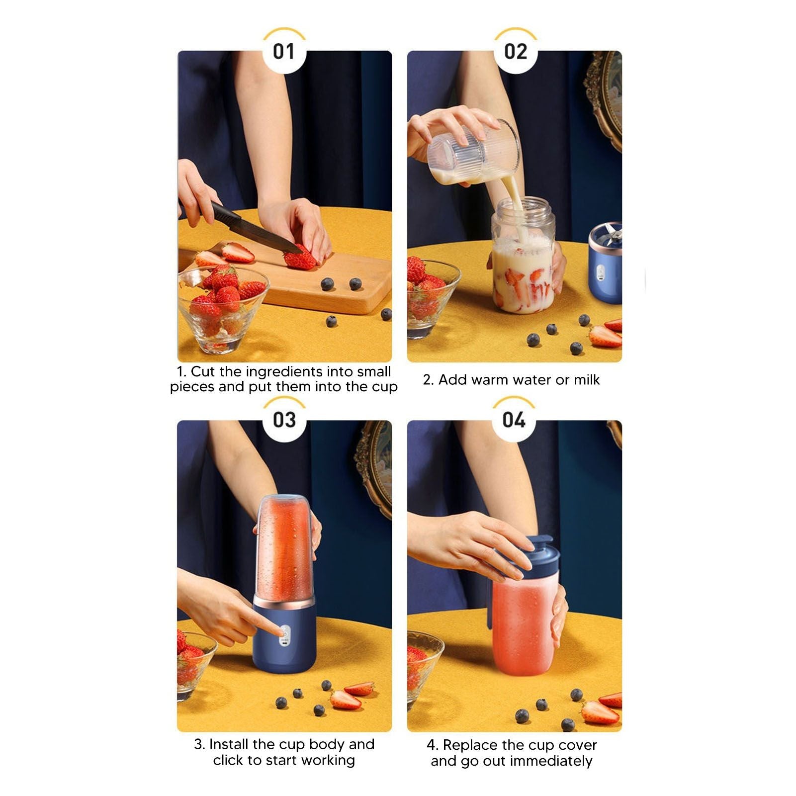 Mini Portable Blender 6 Blades High Speed 300ml USB Charging Juicer Cup for Travel V1294-YM3113220225811-0421