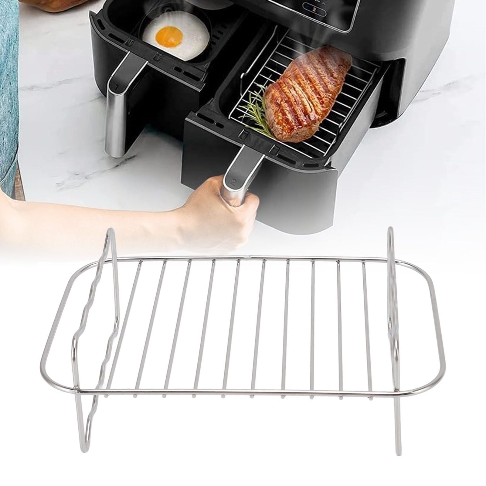 Fryer Rack Stainless Steel Rectangle Double Layer Fryer Accessory for NINJA FOOD 8QT Dual Basket Fryer V1294-YM3113220239011-0421