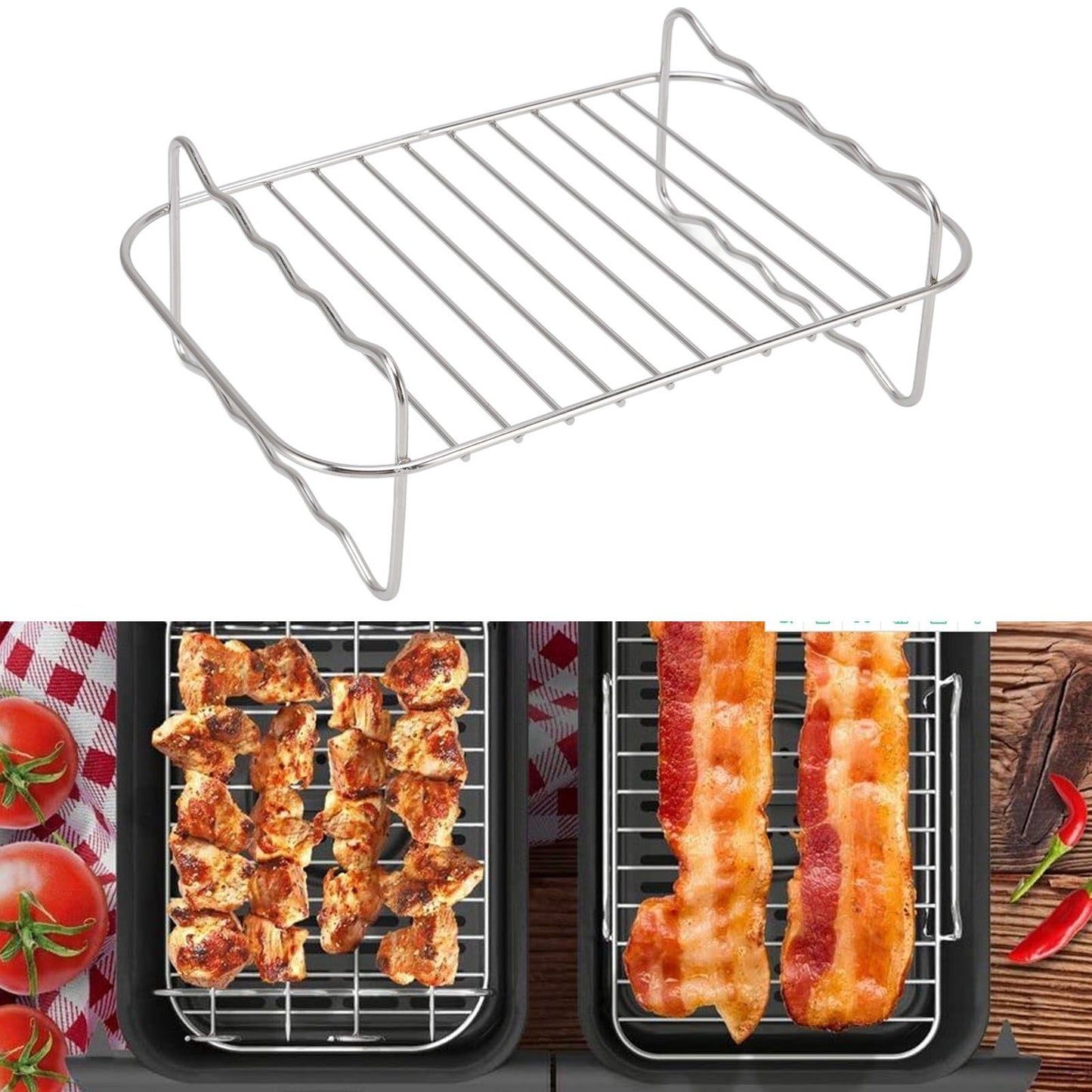 Fryer Rack Stainless Steel Rectangle Double Layer Fryer Accessory for NINJA FOOD 8QT Dual Basket Fryer V1294-YM3113220239011-0421