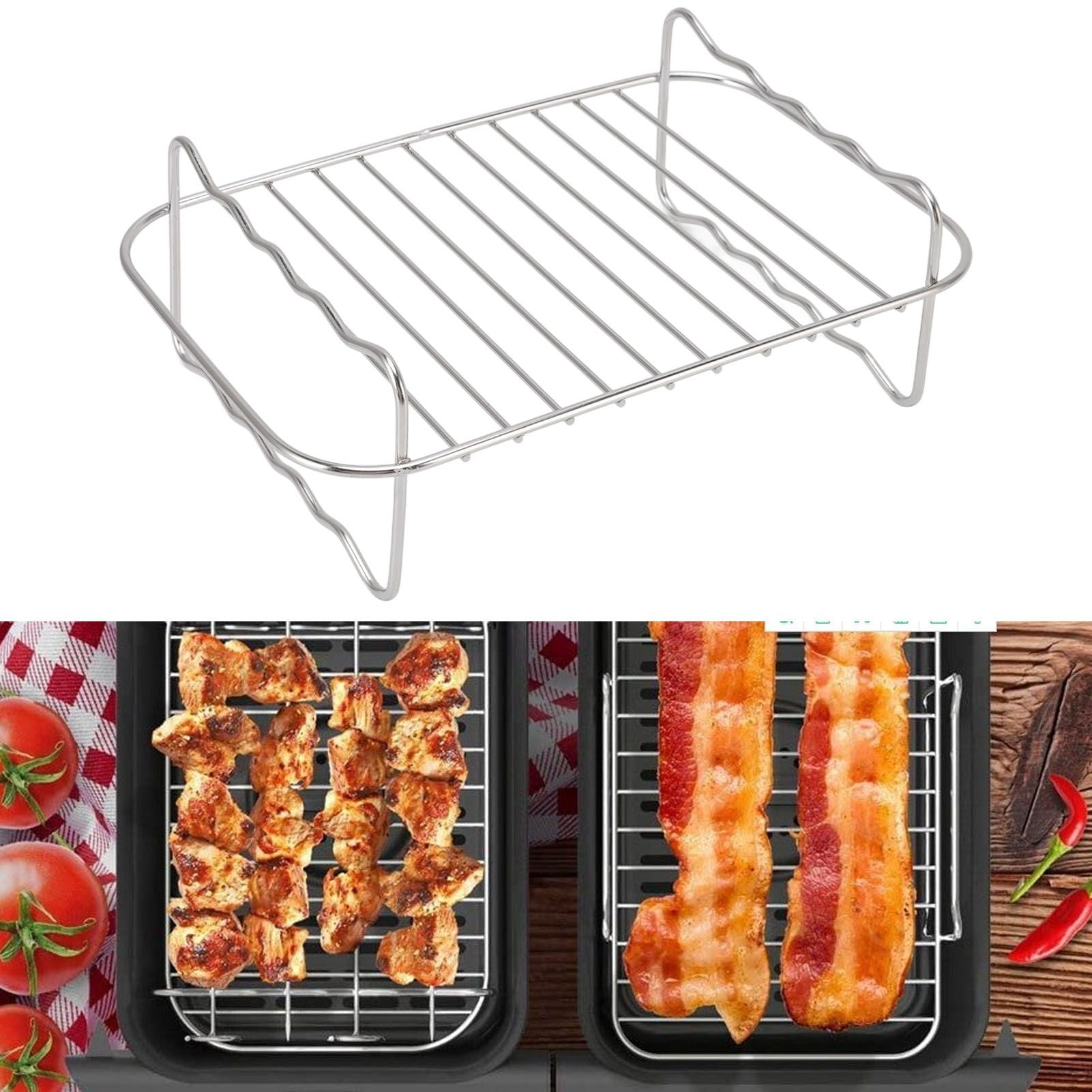 Fryer Rack Stainless Steel Rectangle Double Layer Fryer Accessory for NINJA FOOD 8QT Dual Basket Fryer V1294-YM3113220239011-0421