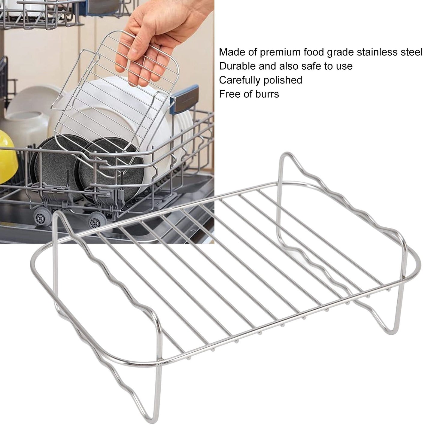 Fryer Rack Stainless Steel Rectangle Double Layer Fryer Accessory for NINJA FOOD 8QT Dual Basket Fryer V1294-YM3113220239011-0421