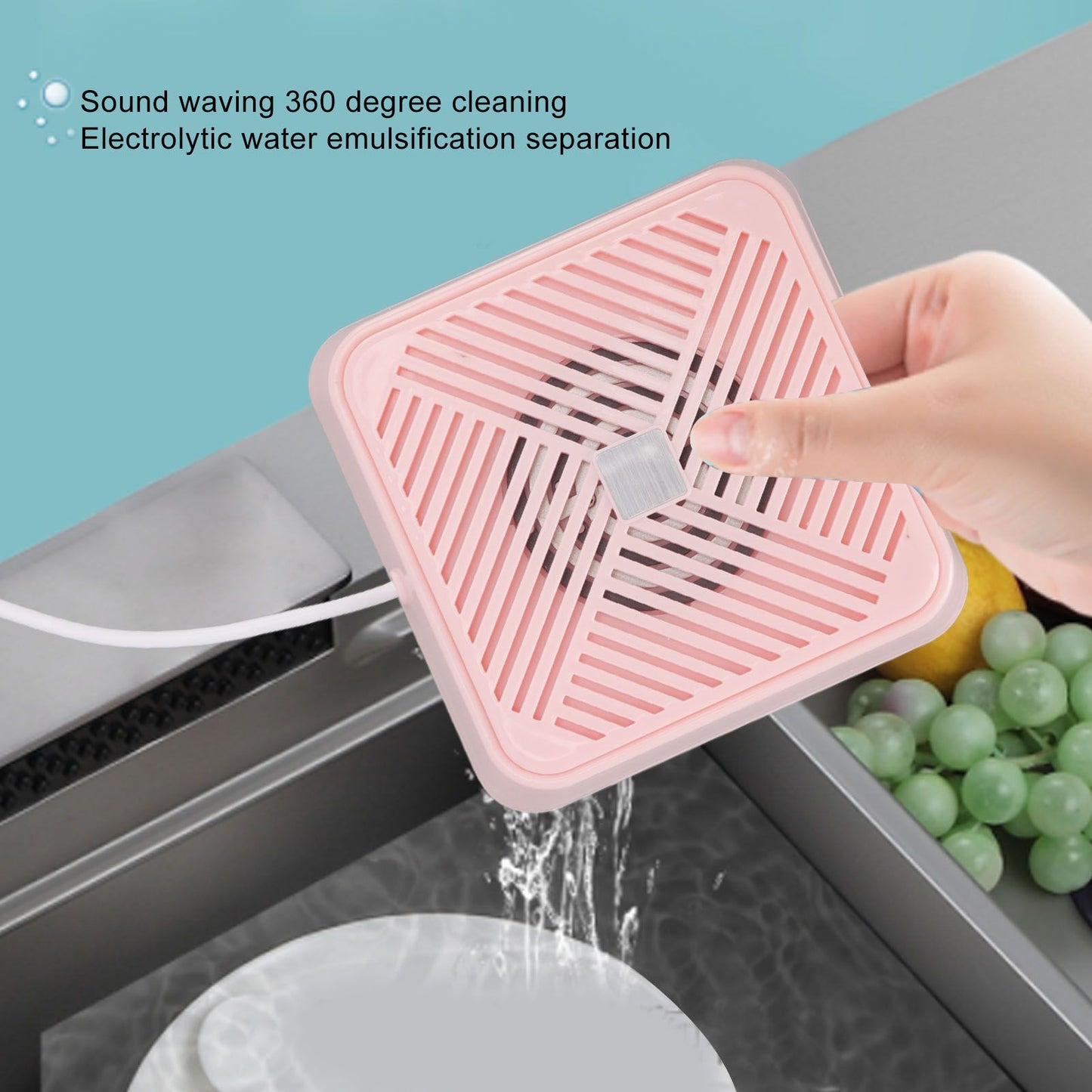 Mini Dishwasher Sound Vibration Electrolytic Water Purification IP67 Waterproof Portable USB Dishwasher Pink V1294-YM3113220244911-0421