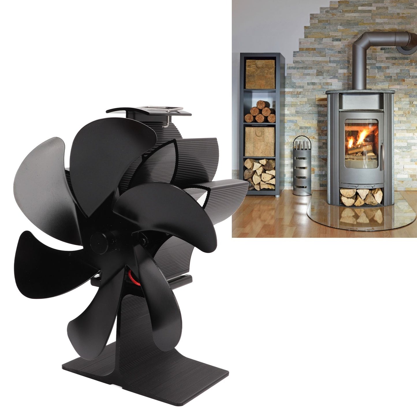 6 Blade Stove Eco Fan Black High Temperature Resistant Self Starting Energy Saving Heat Powered Fan for Home V1294-YM3113220250011-0421