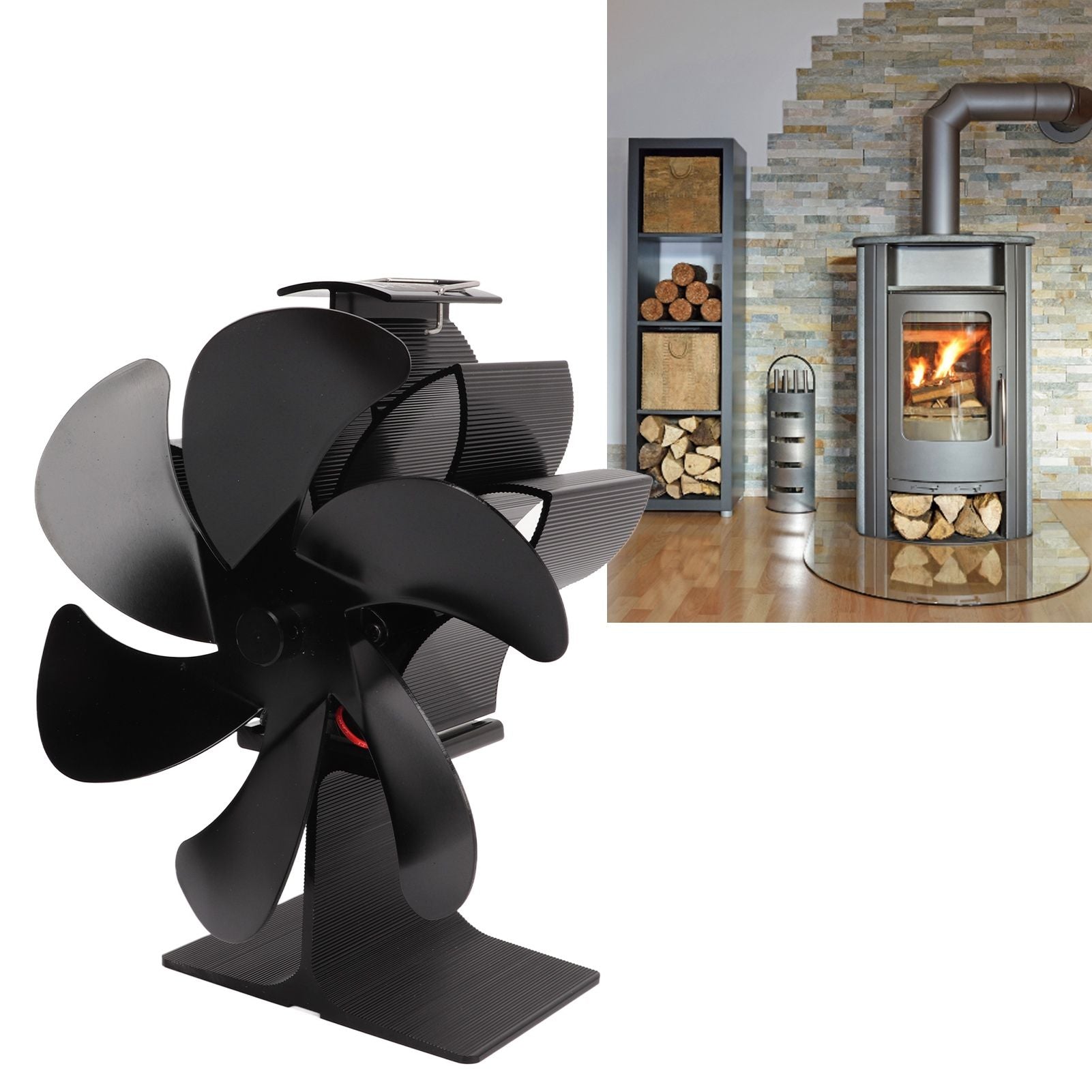 6 Blade Stove Eco Fan Black High Temperature Resistant Self Starting Energy Saving Heat Powered Fan for Home V1294-YM3113220250011-0421